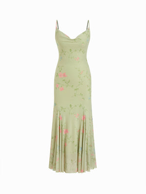 Mesh Sweetheart Floral A-Line Maxi Dress