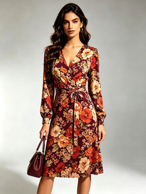 Autumn Bloom Wrap Dress
