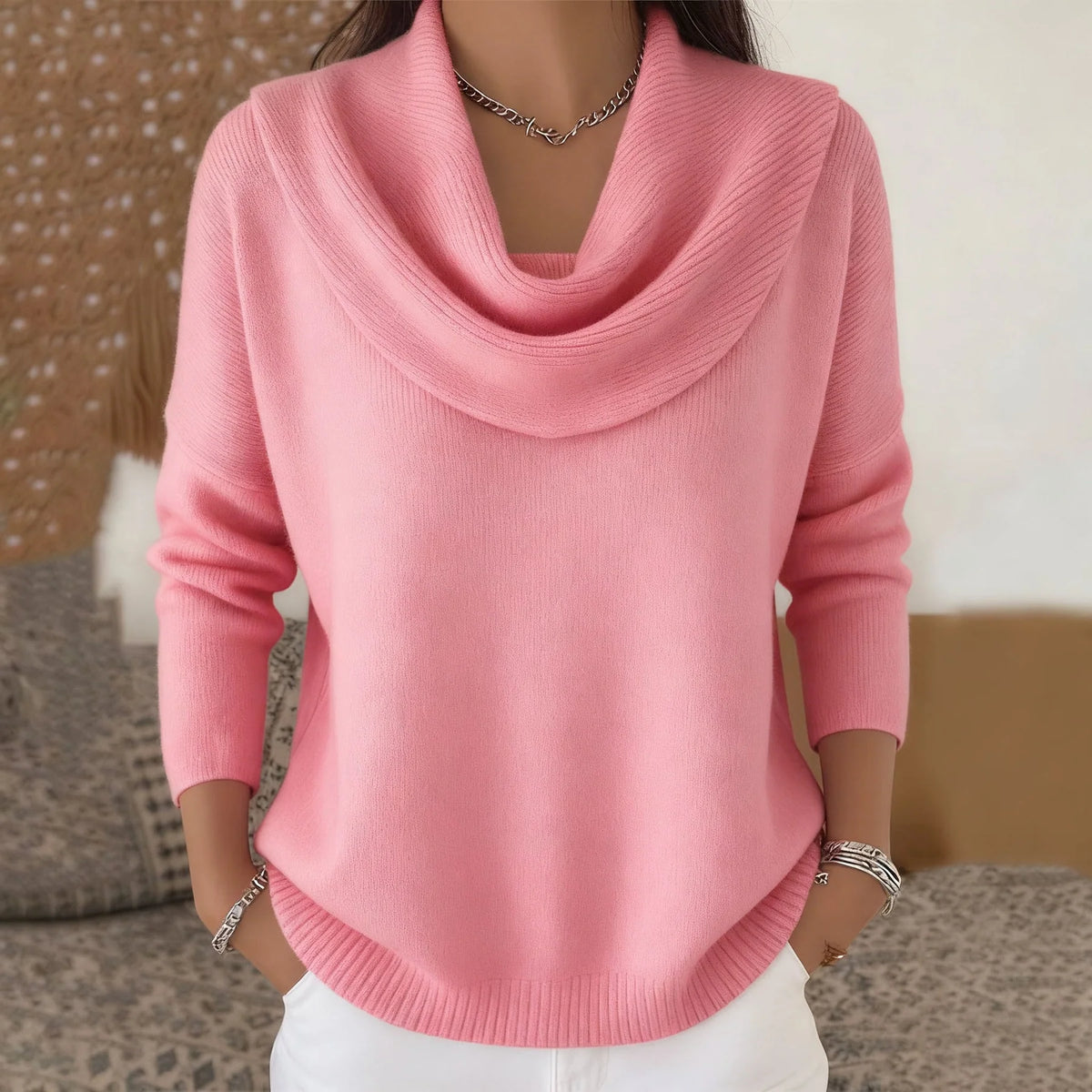 Elara Draped Collar Knit Sweater