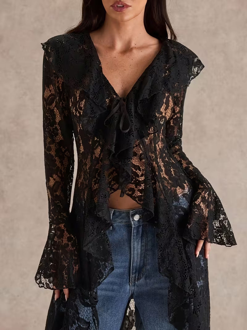 Sheer Black Lace Duster Top