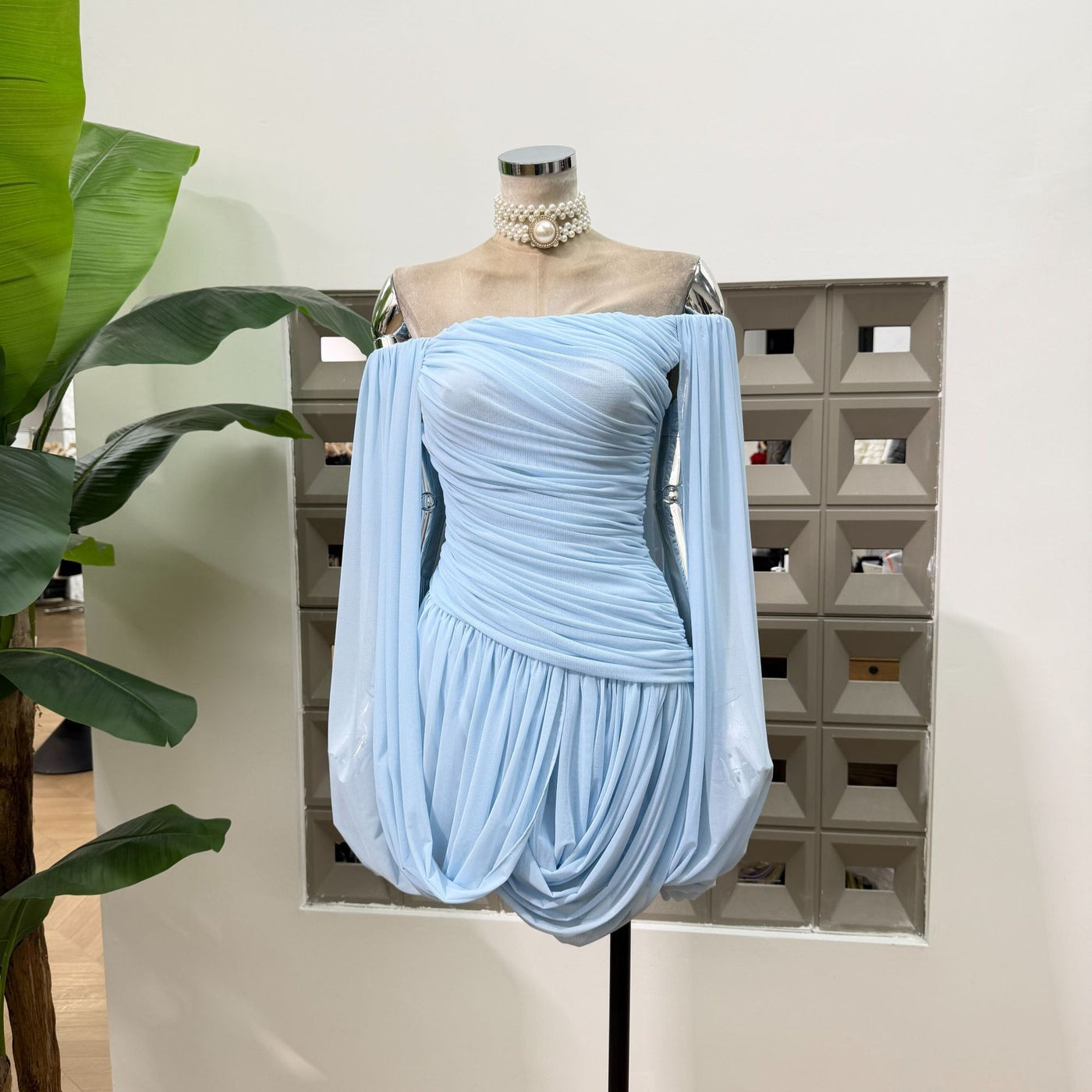 Off-Shoulder Ruched Mini Dress