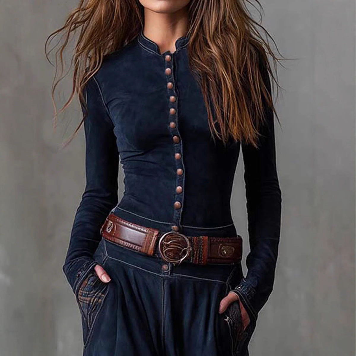 Suede Plaid Patchwork Dress with Belt