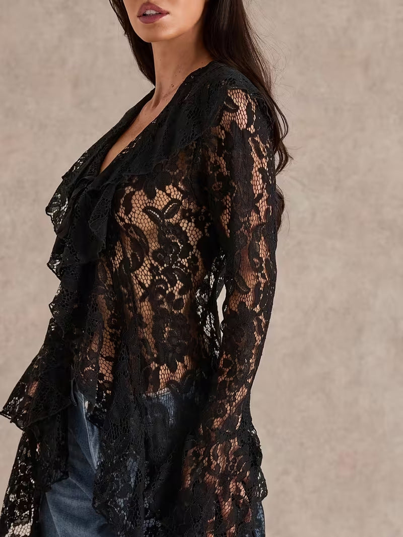 Sheer Black Lace Duster Top