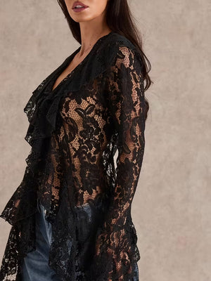 Sheer Black Lace Duster Top