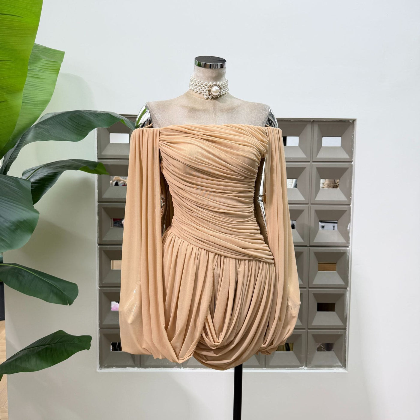 Off-Shoulder Ruched Mini Dress