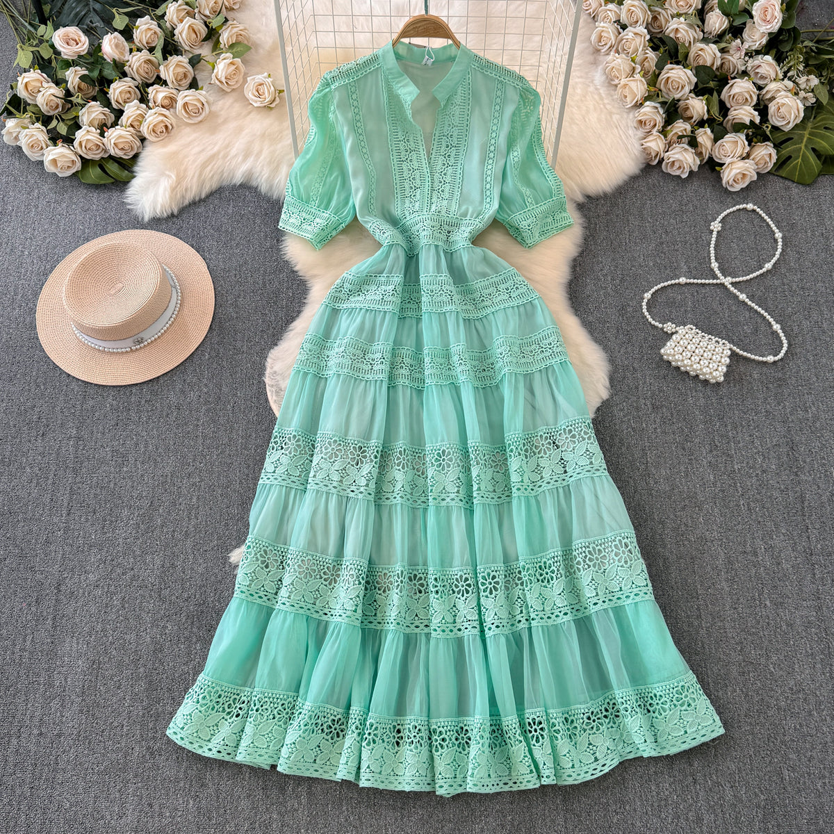 Elegant Lace Tiered Maxi Dress