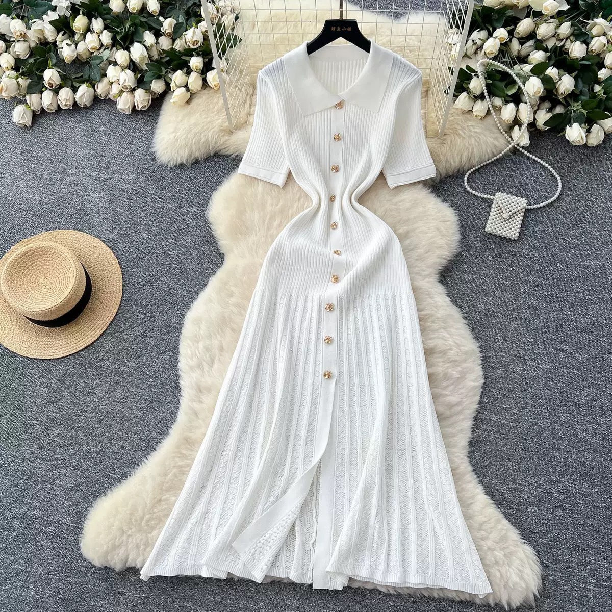 Luxe Polo Knit Sweater Dress