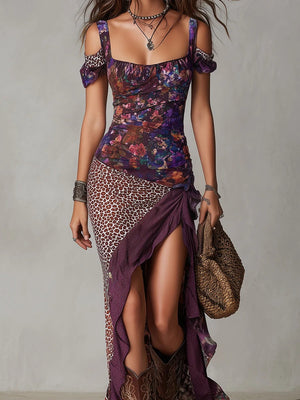 Midnight Bloom Patchwork Maxi Dress
