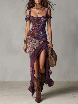 Midnight Bloom Patchwork Maxi Dress