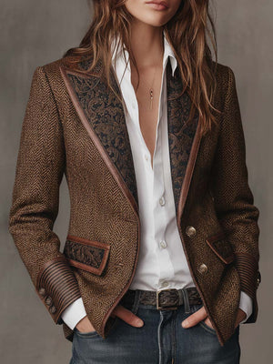 Elara Herringbone Contrast Blazer