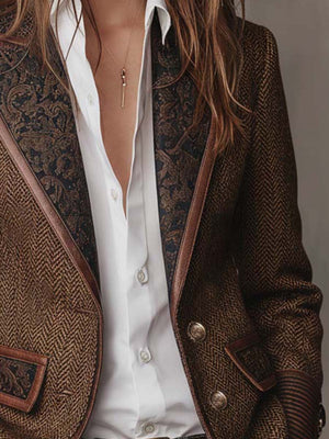 Elara Herringbone Contrast Blazer