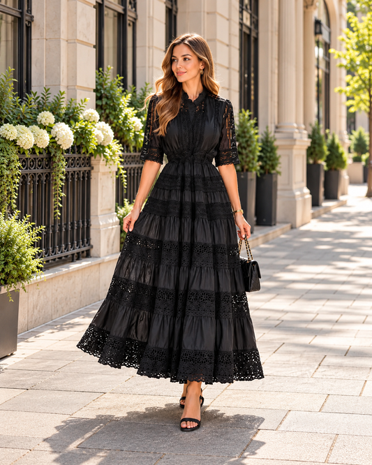 Elegant Lace Tiered Maxi Dress