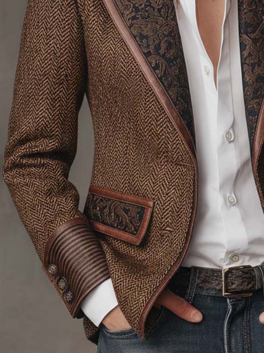 Elara Herringbone Contrast Blazer