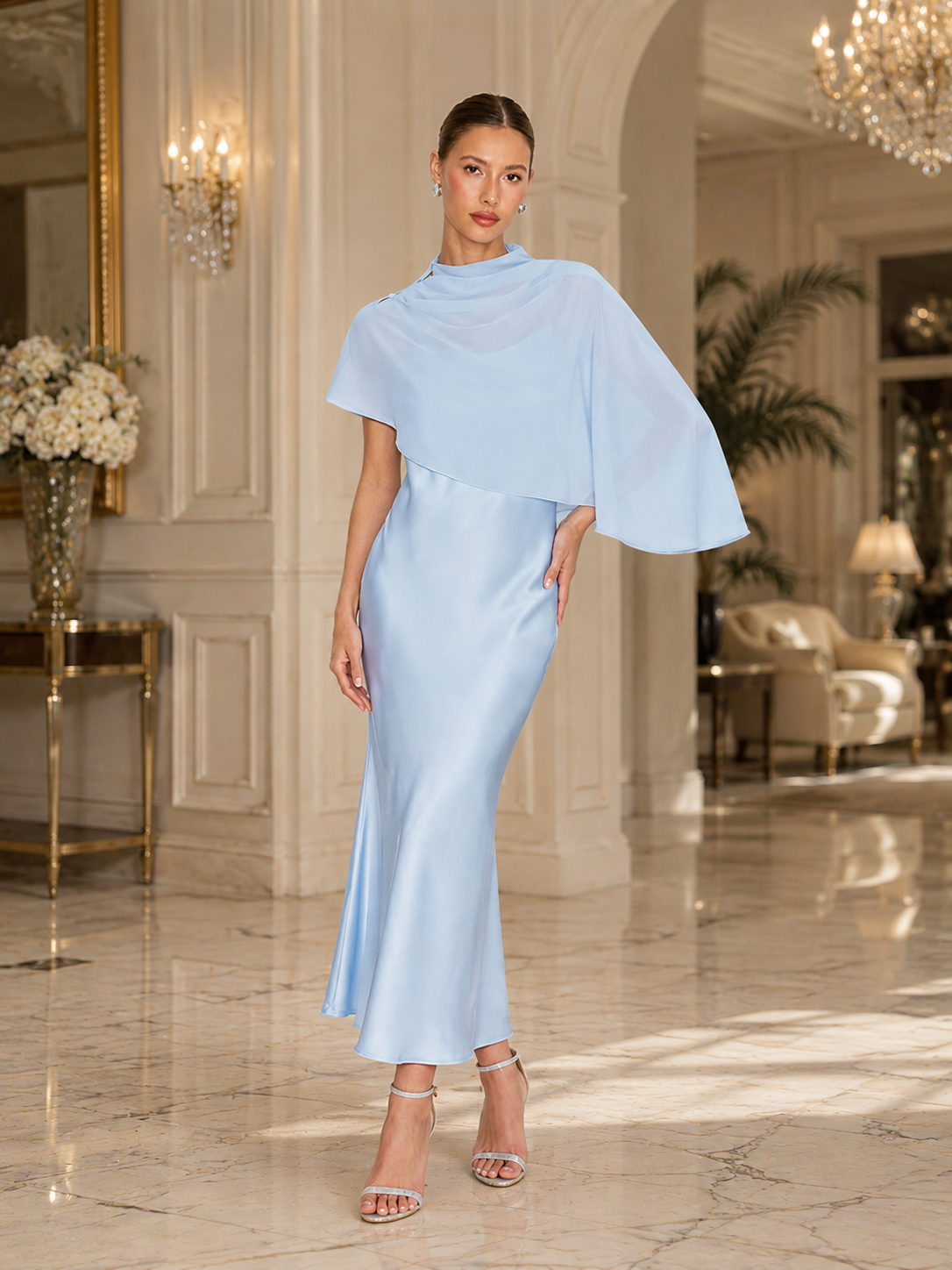 Grace Draped Cape Dress Set