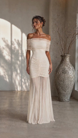 Mesh Off Shoulder Maxi Dress